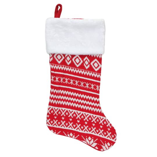 22" Festive Snowflake Sweater Knit Christmas Stocking